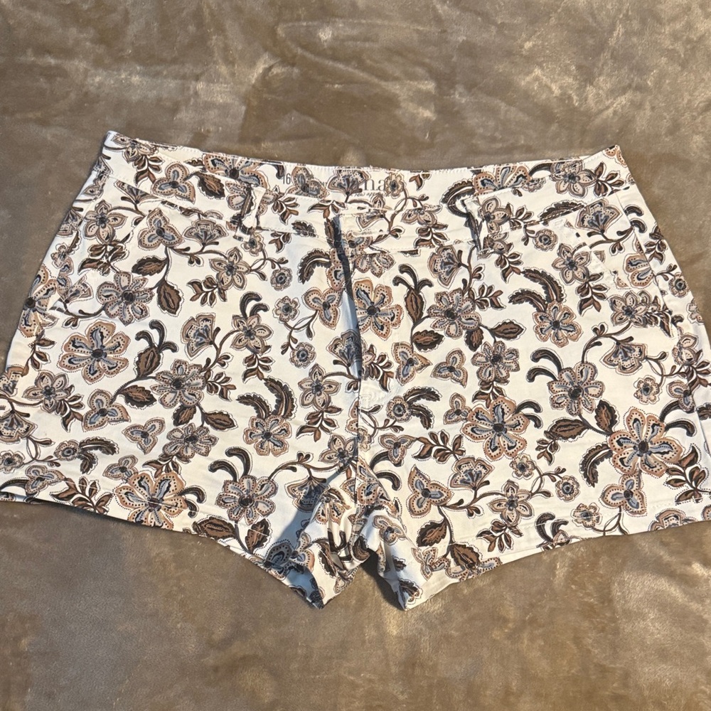 Floral Print Women's Shorts - White with Brown Accents